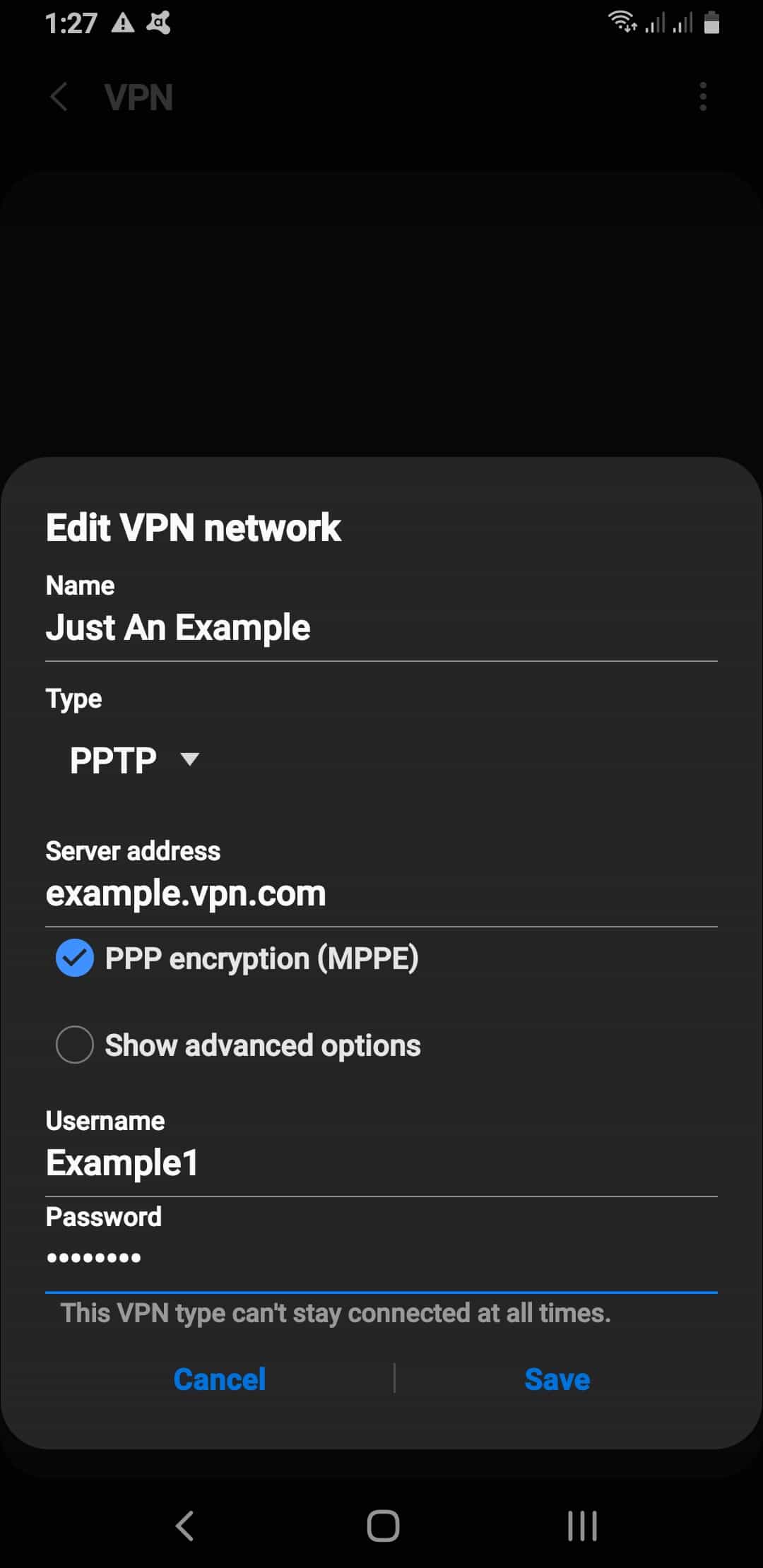 Setting Up A VPN From The Android Settings 