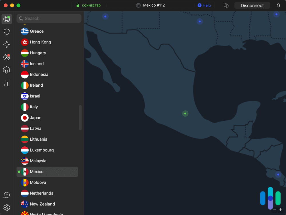 NordVPN connected to Mexico