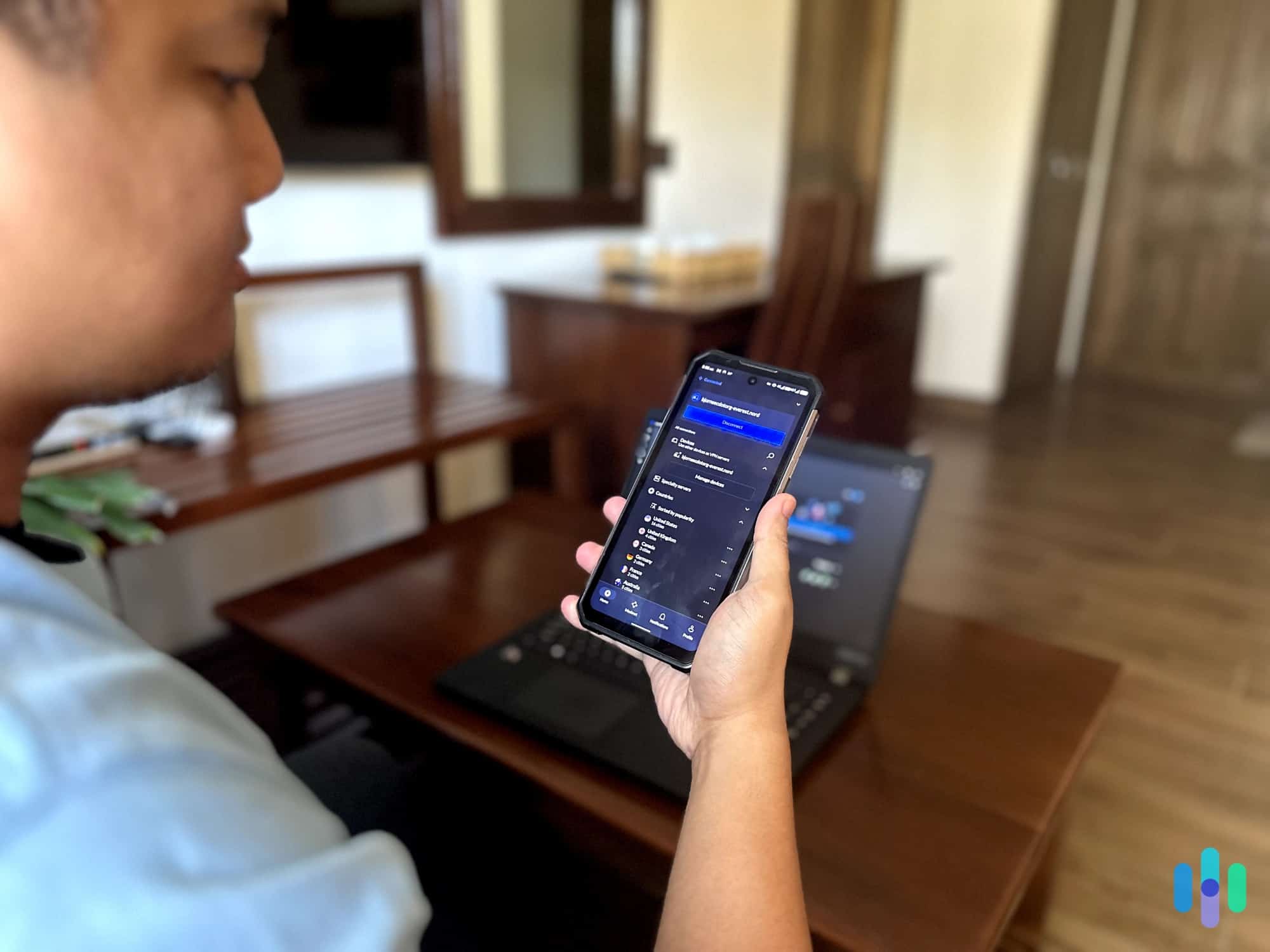 Brett Cruz (VPN expert) testing NordVPN's Meshnet feature on his Android phone and Windows laptop.