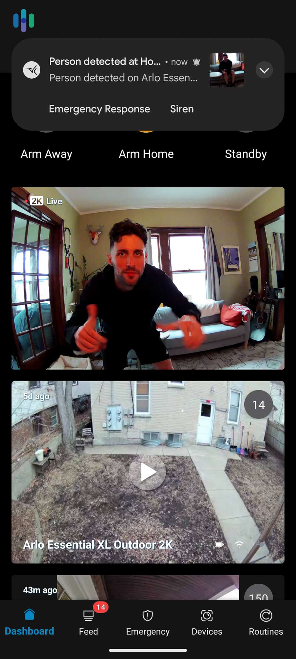 Dashboard on the Arlo Secure app
