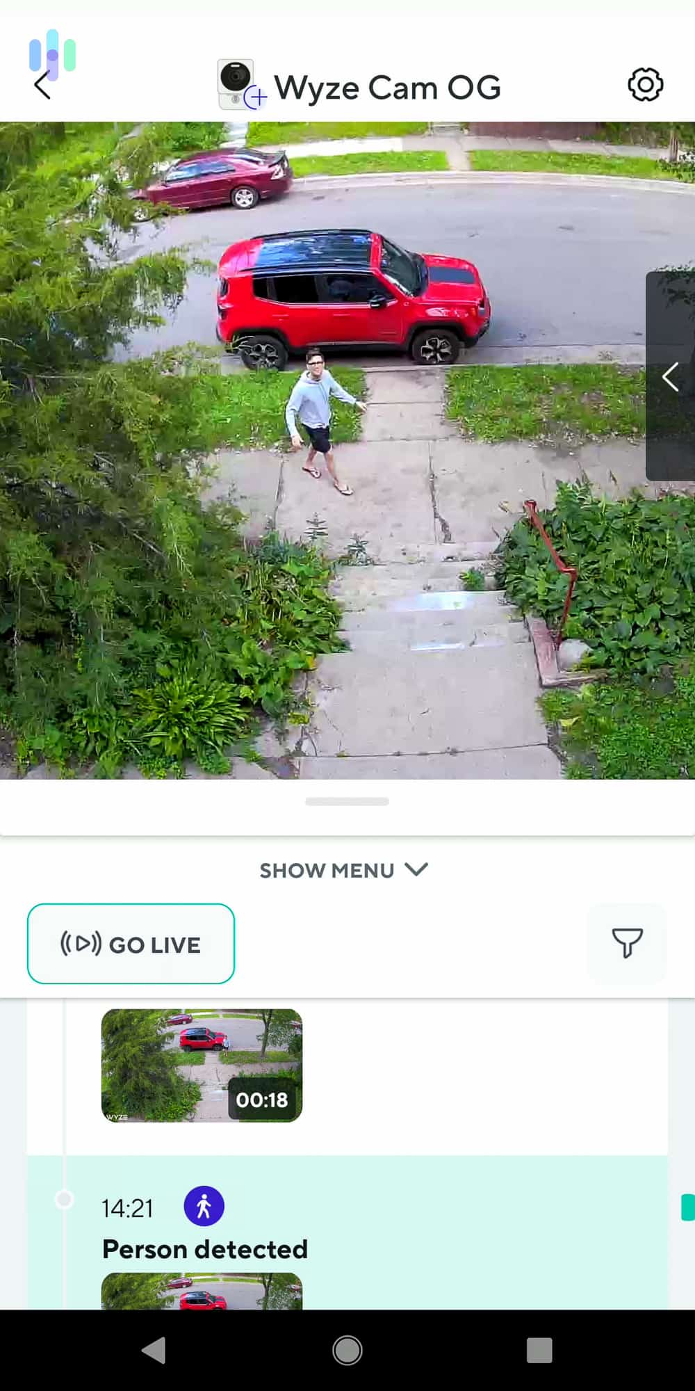 Wyze Cam OG person detection on the Wyze app