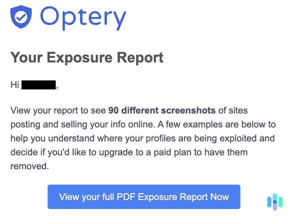 Optery exposure report email