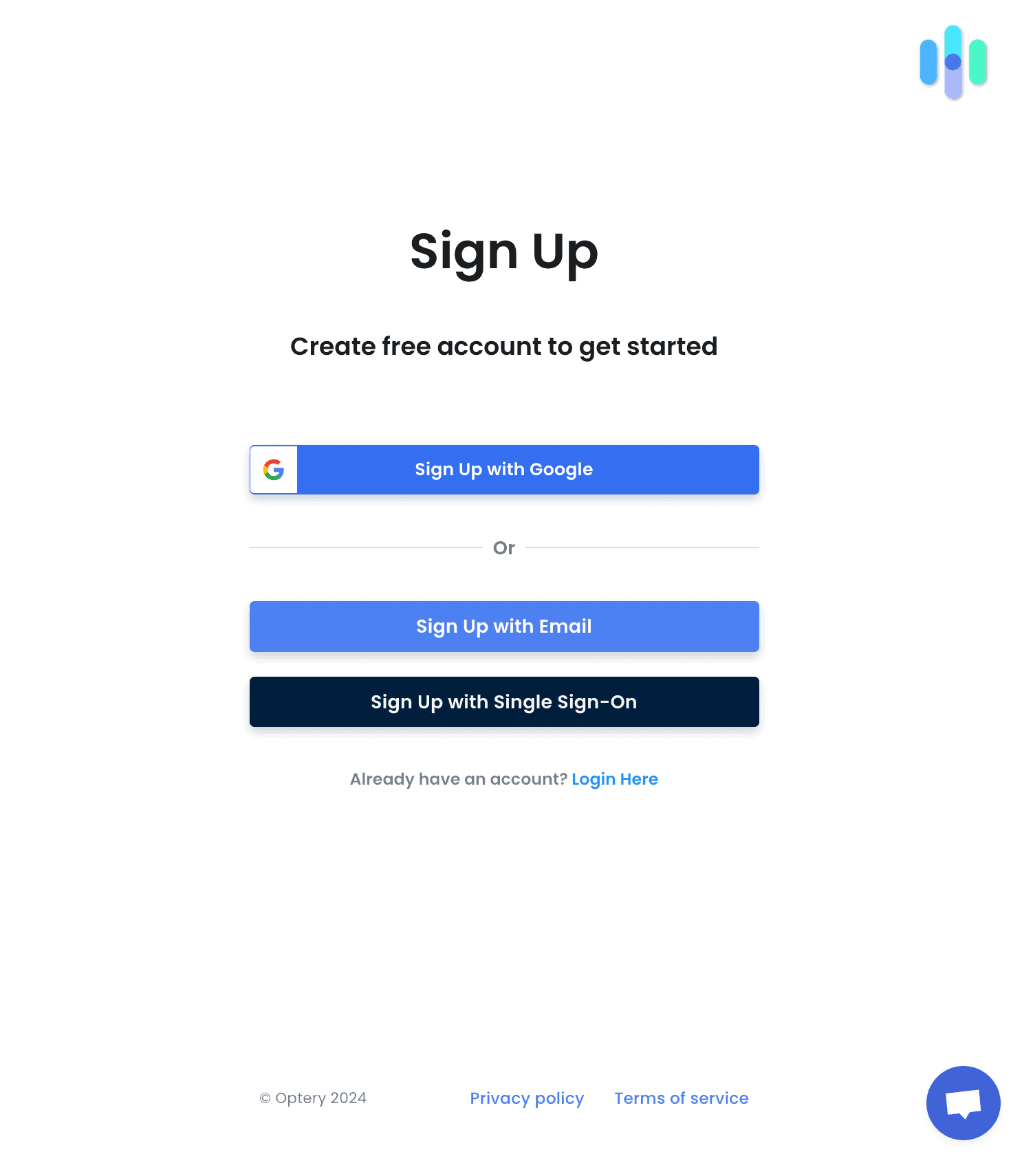 Optery sign up options