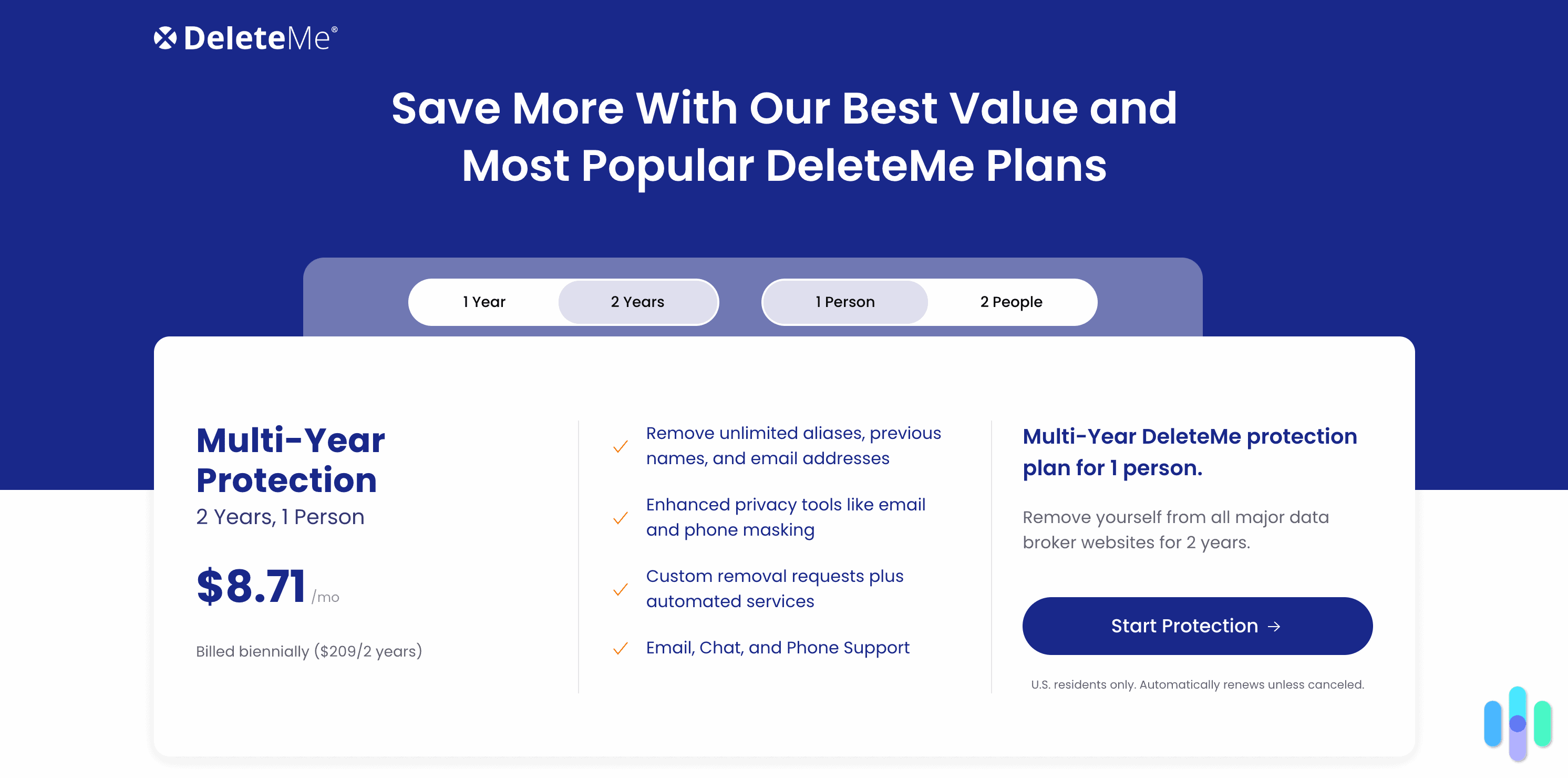 DeleteMe plan options