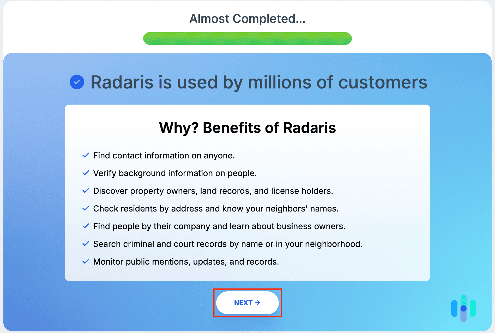 Radaris opt out final step