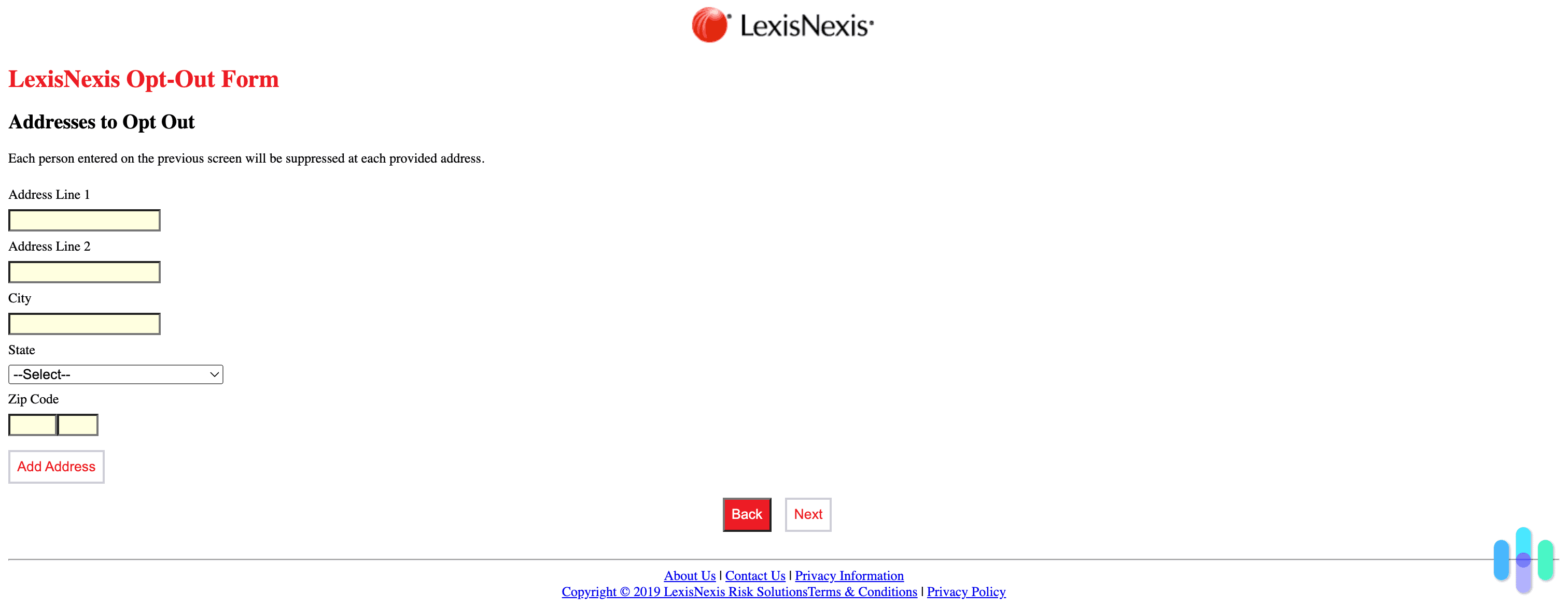 The LexisNexis opt out form addresses