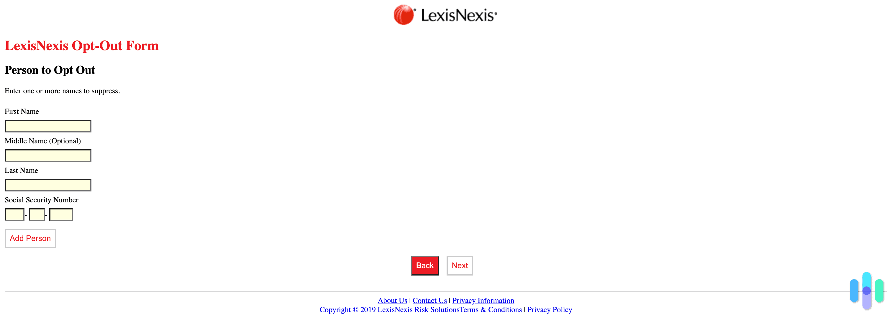 The LexisNexis opt out form contact information