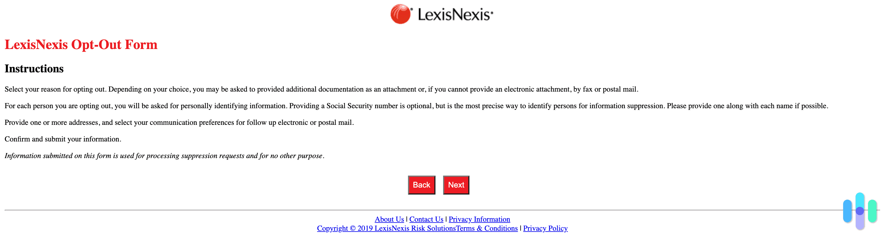 The LexisNexis opt out form instructions