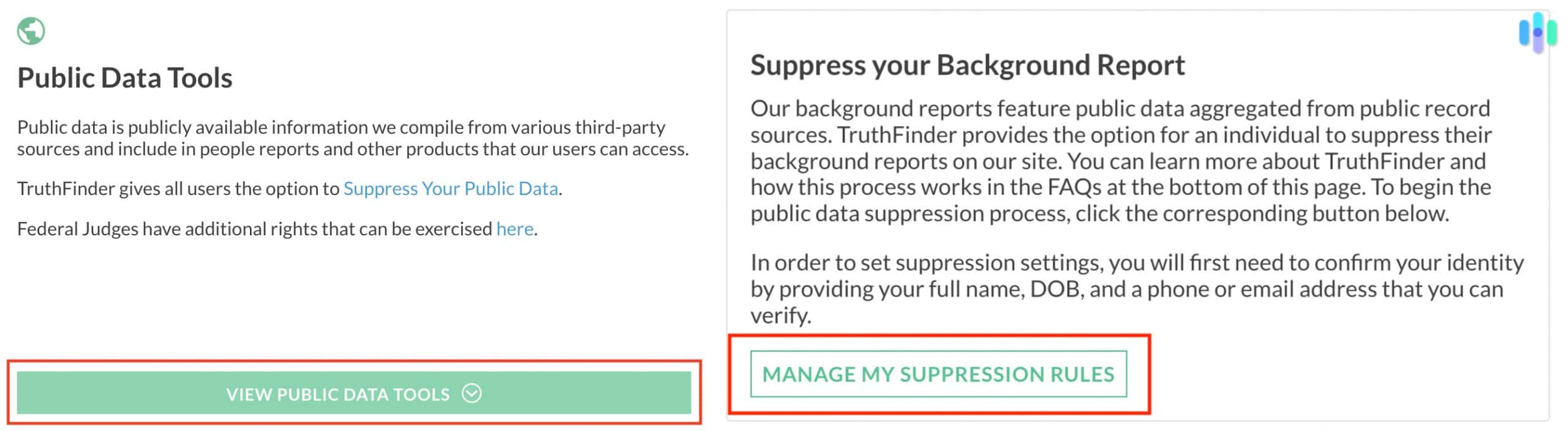 Truthfinder public data tools and suppress backgrond report options