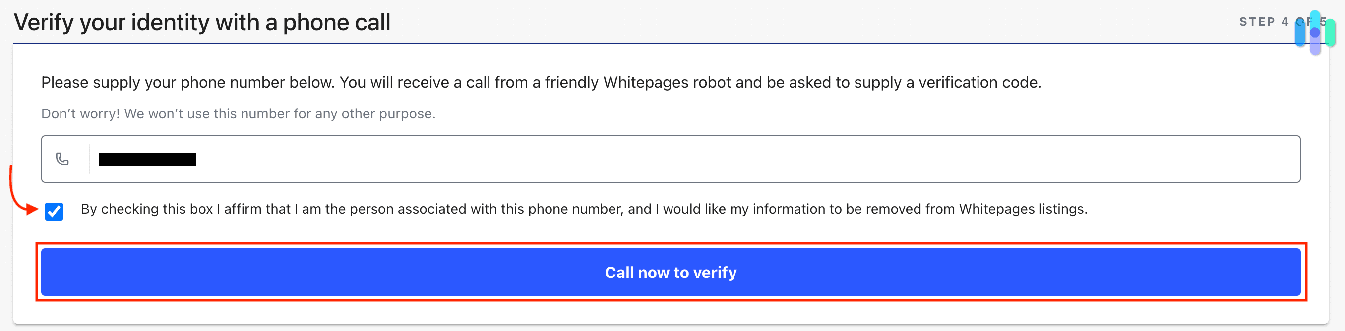 Whitepages opt out phone call verification