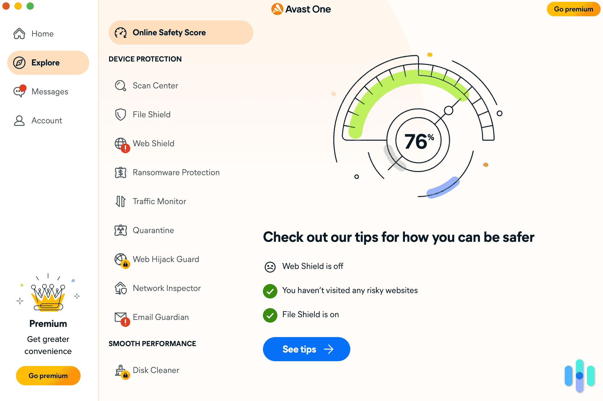 Avast features in app