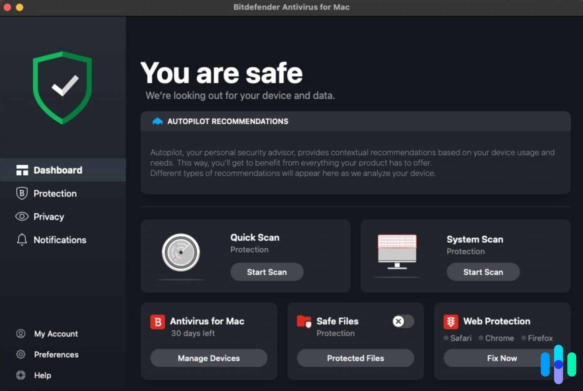 Bitdefender user interface