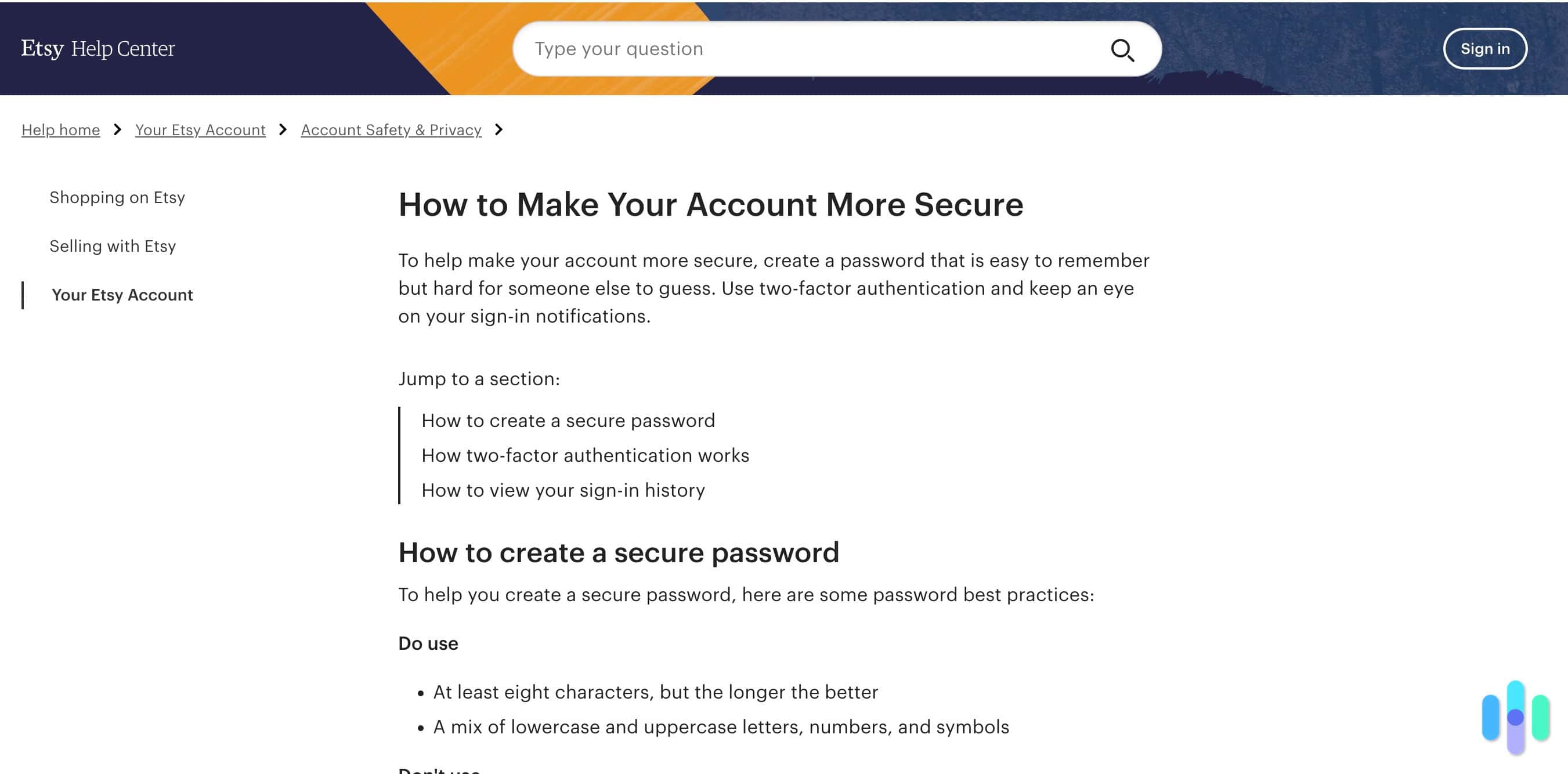 Etsy Help Center Security