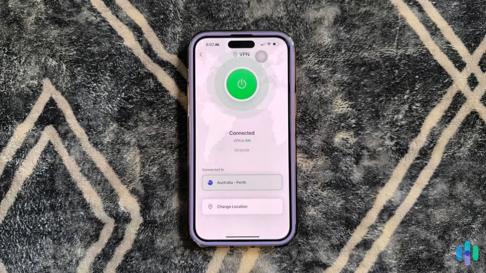 Here’s our iPhone connected to TotalAV VPN's Perth server.