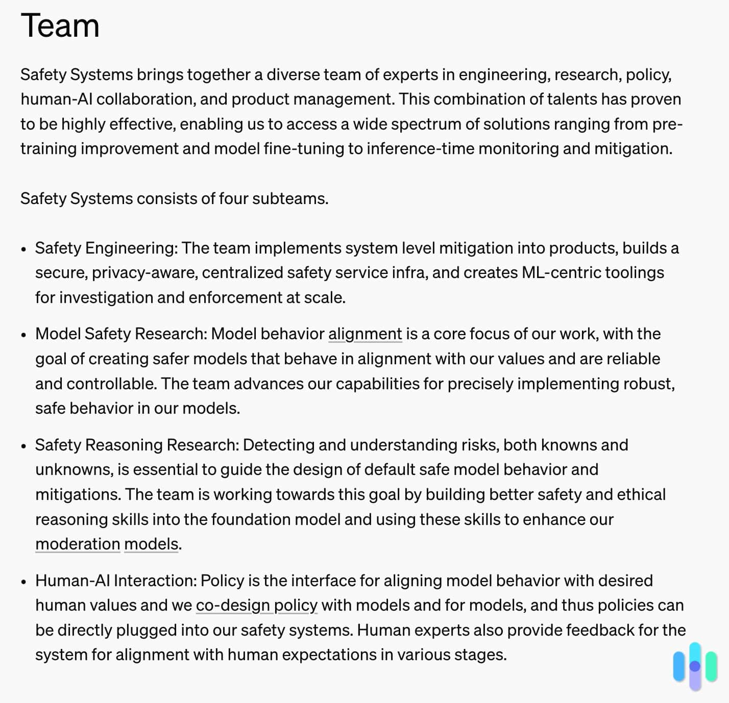 OpenAI Safety Systems Team summary