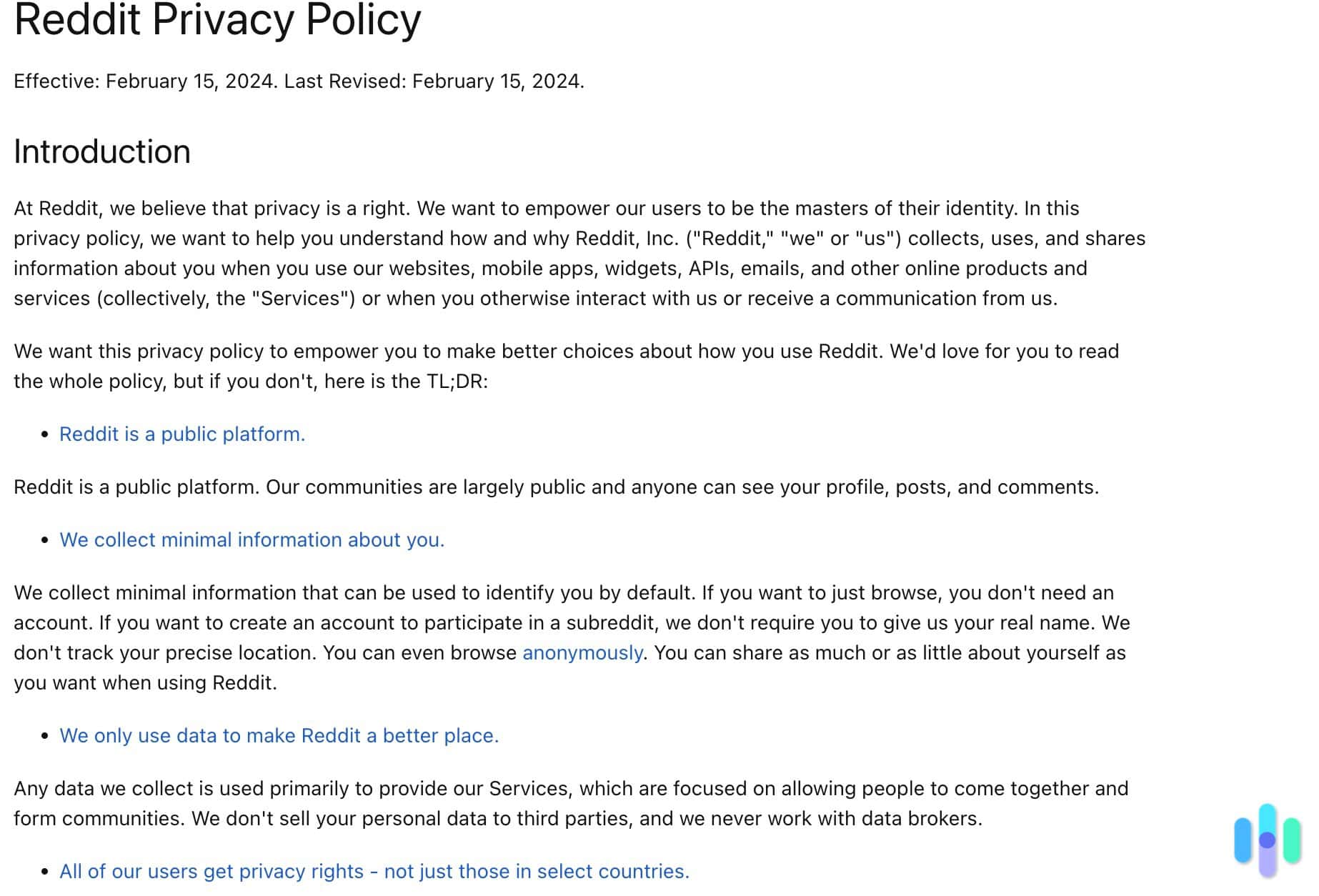 Preview of Reddit's Privacy Policy