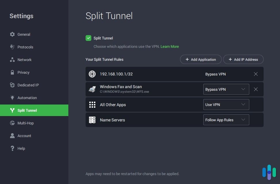 Private Internet Access split tunneling