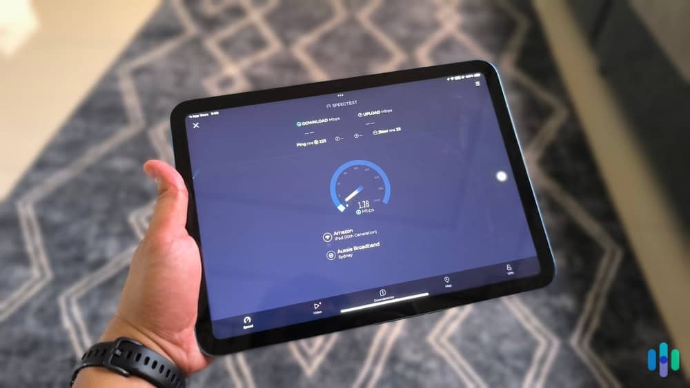 Running a TotalAV VPN speed test on our iPad.