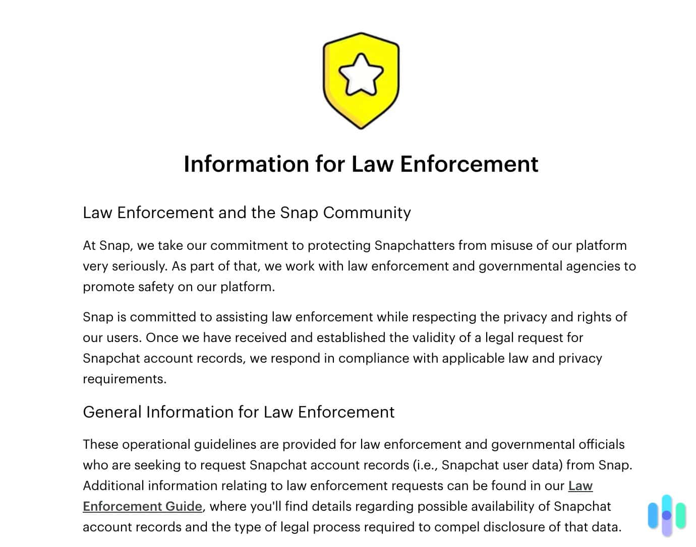 Snapchat Information for Law Enforcement