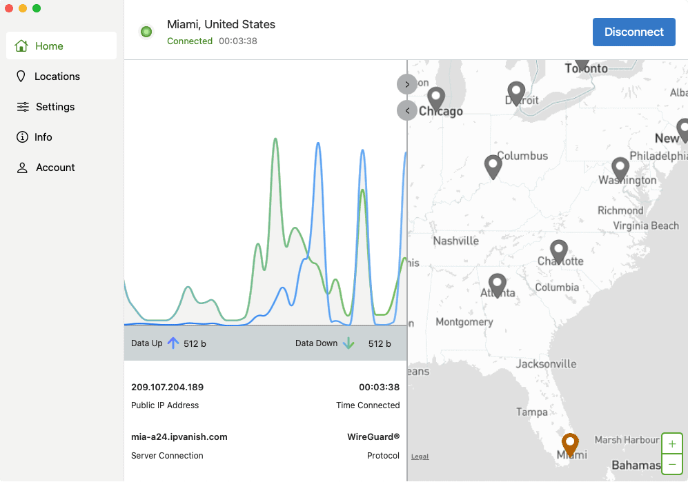 IPVanish connected on Mac