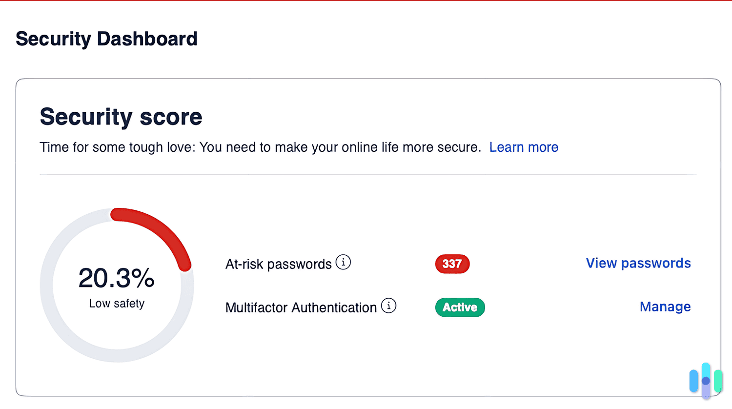 LastPass’s Security Dashboard assesses your password and scans the dark web.