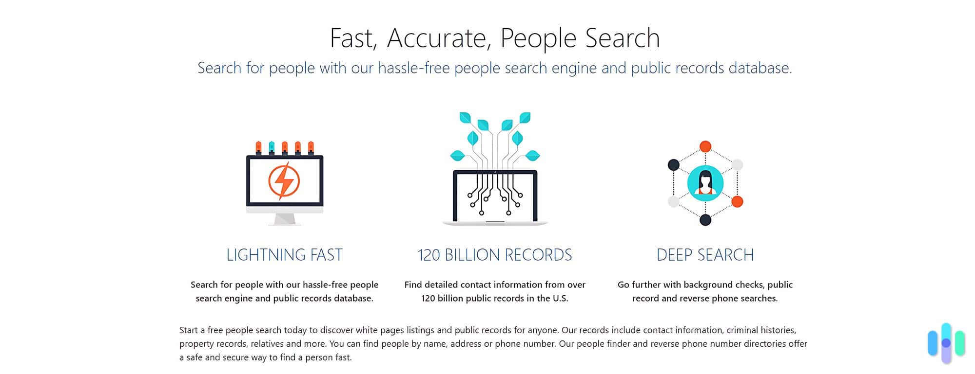 PeopleFinders’ homepage boasts that it has over 120 billion records gathered from over 6,000 sources.