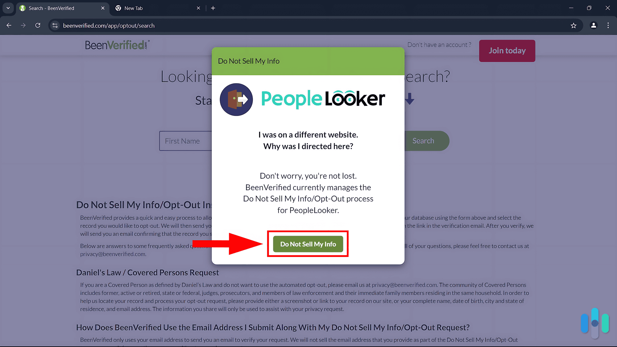 The opt-out page took us to BeenVerified’s website.