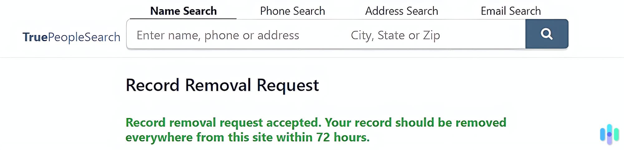 This page means that your record removal request has successfully been processed.