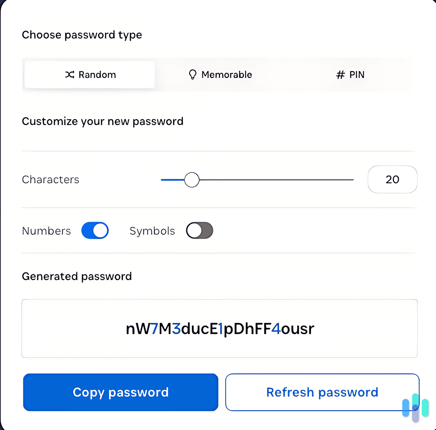 Creating new passwords with 1Password’s password generator.