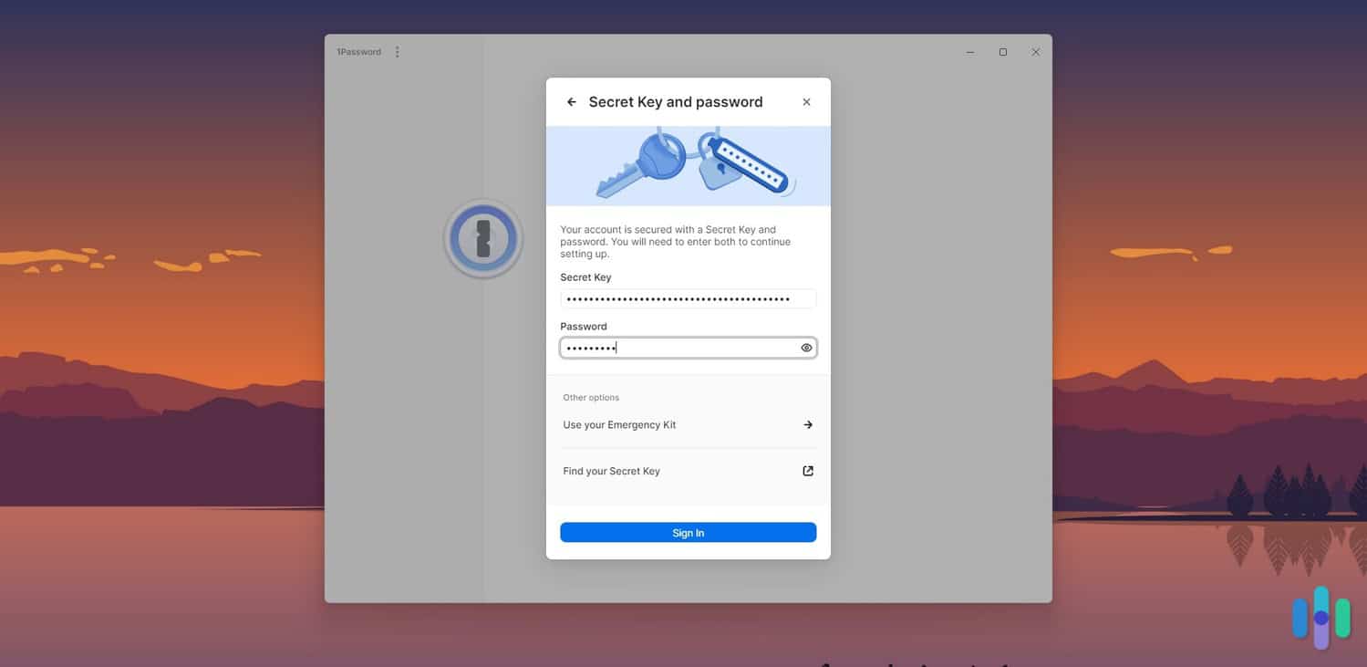 1Password required our master password and 32-character secret key just to log in