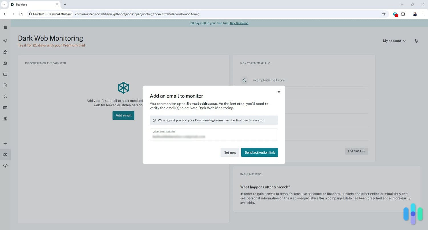 A look at Dashlane’s dark web monitoring feature.