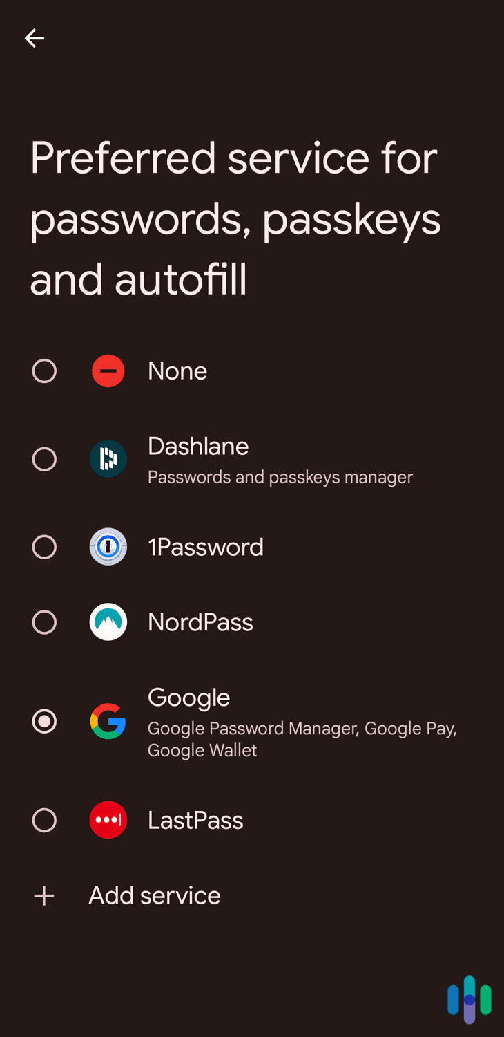 Changing the preferred password manager on our Android smartphone