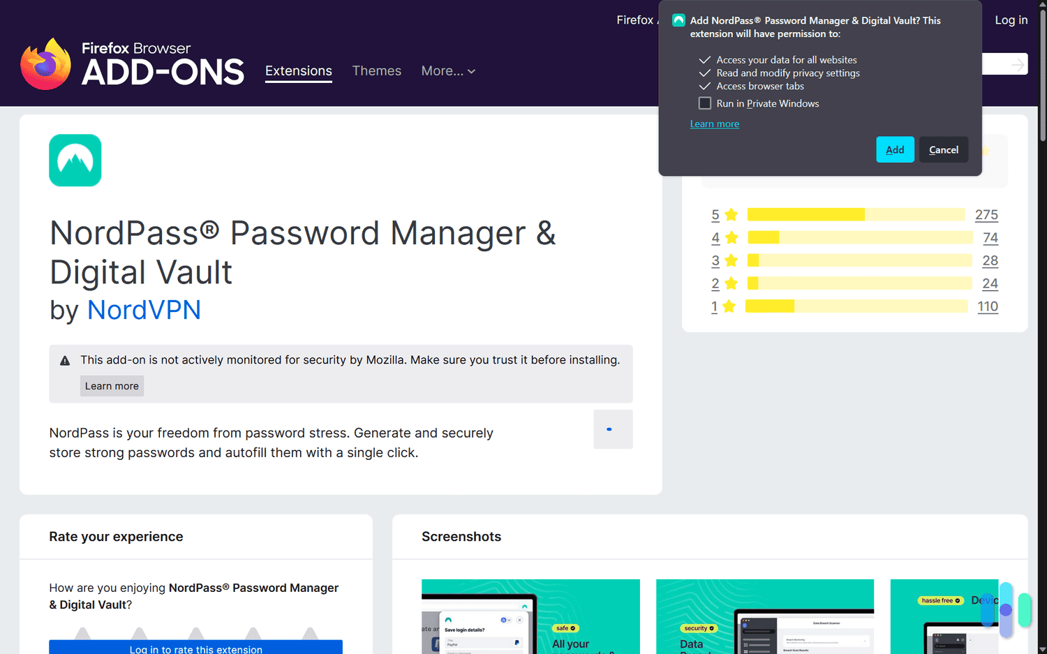 After installing the NordPass extension, we added it to Firefox to start managing our passwords.