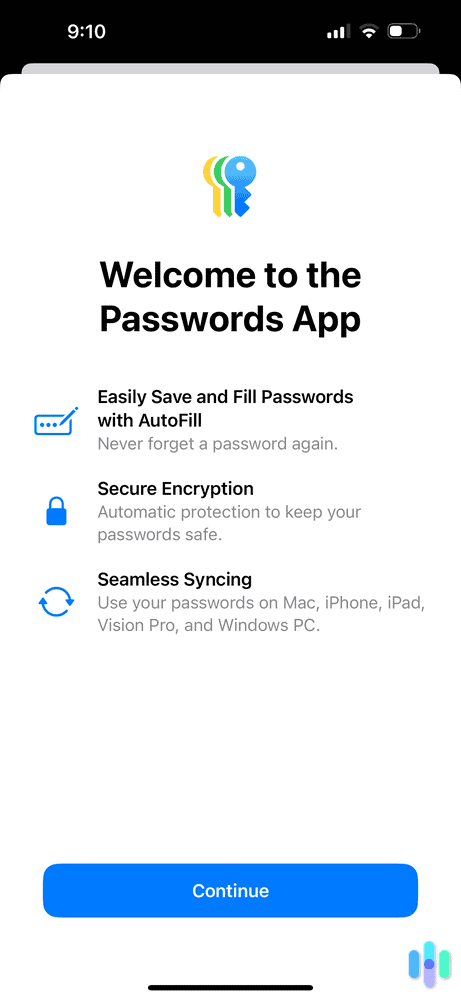 The Passwords app automatically synced our saved passwords.