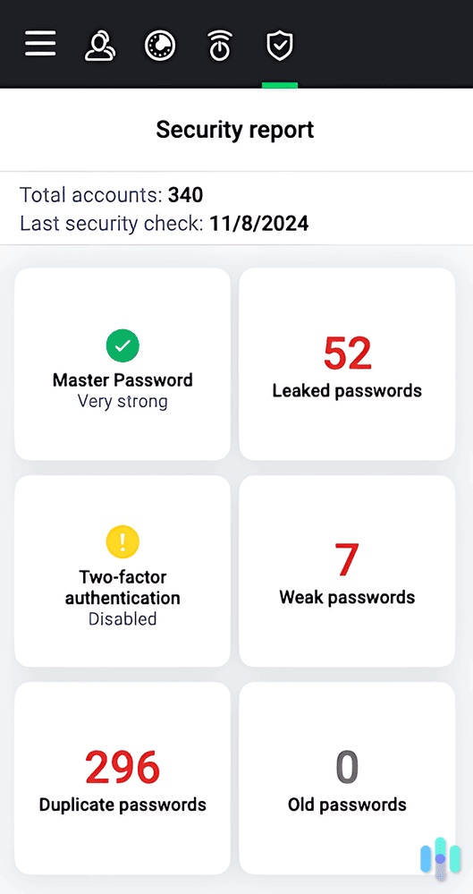 We could view our current password security status with Total Password’s security report.