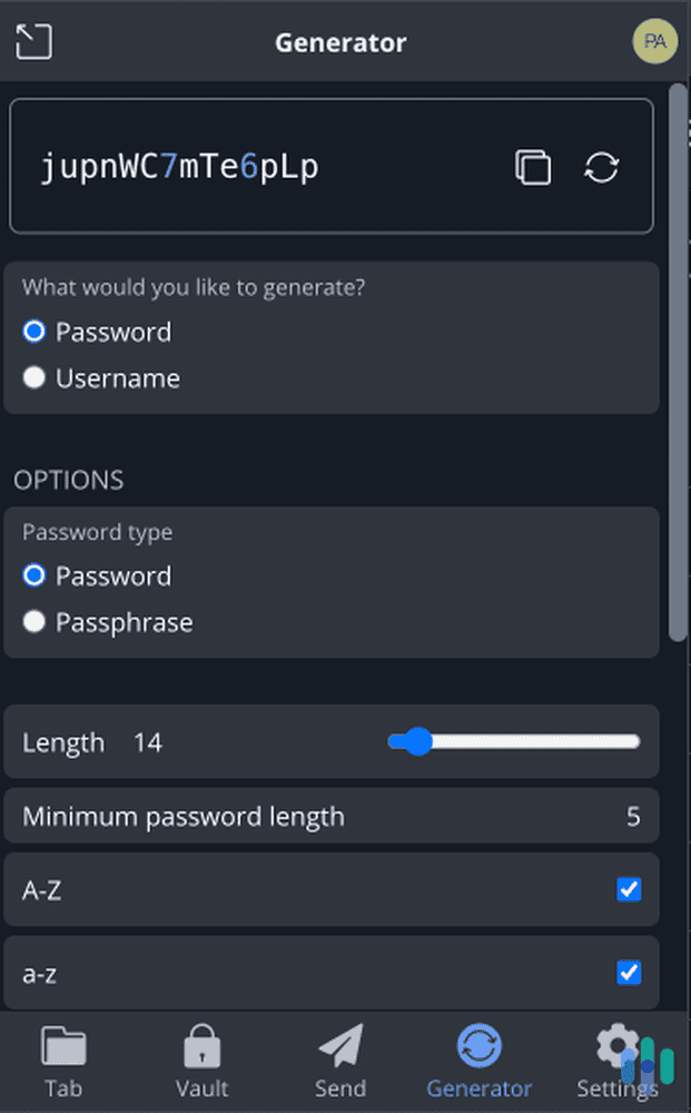 Bitwarden’s password generator is one of the tools available on all devices.