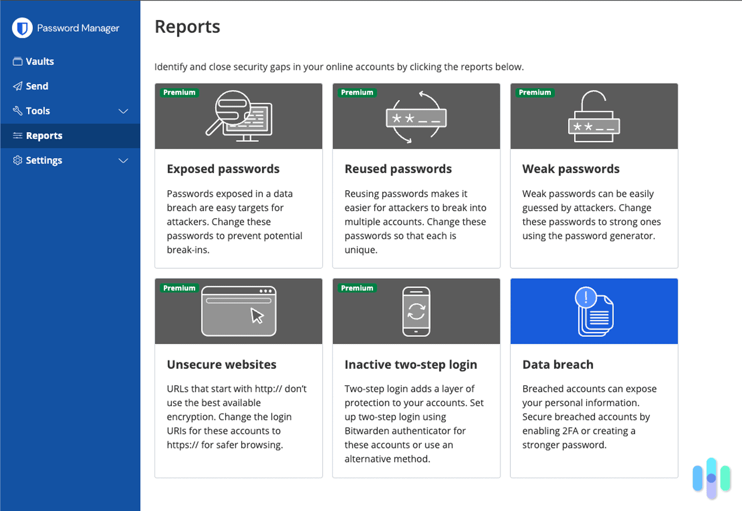 A lot of Bitwarden’s reports are only available on the premium plan, which starts at $10 a year.