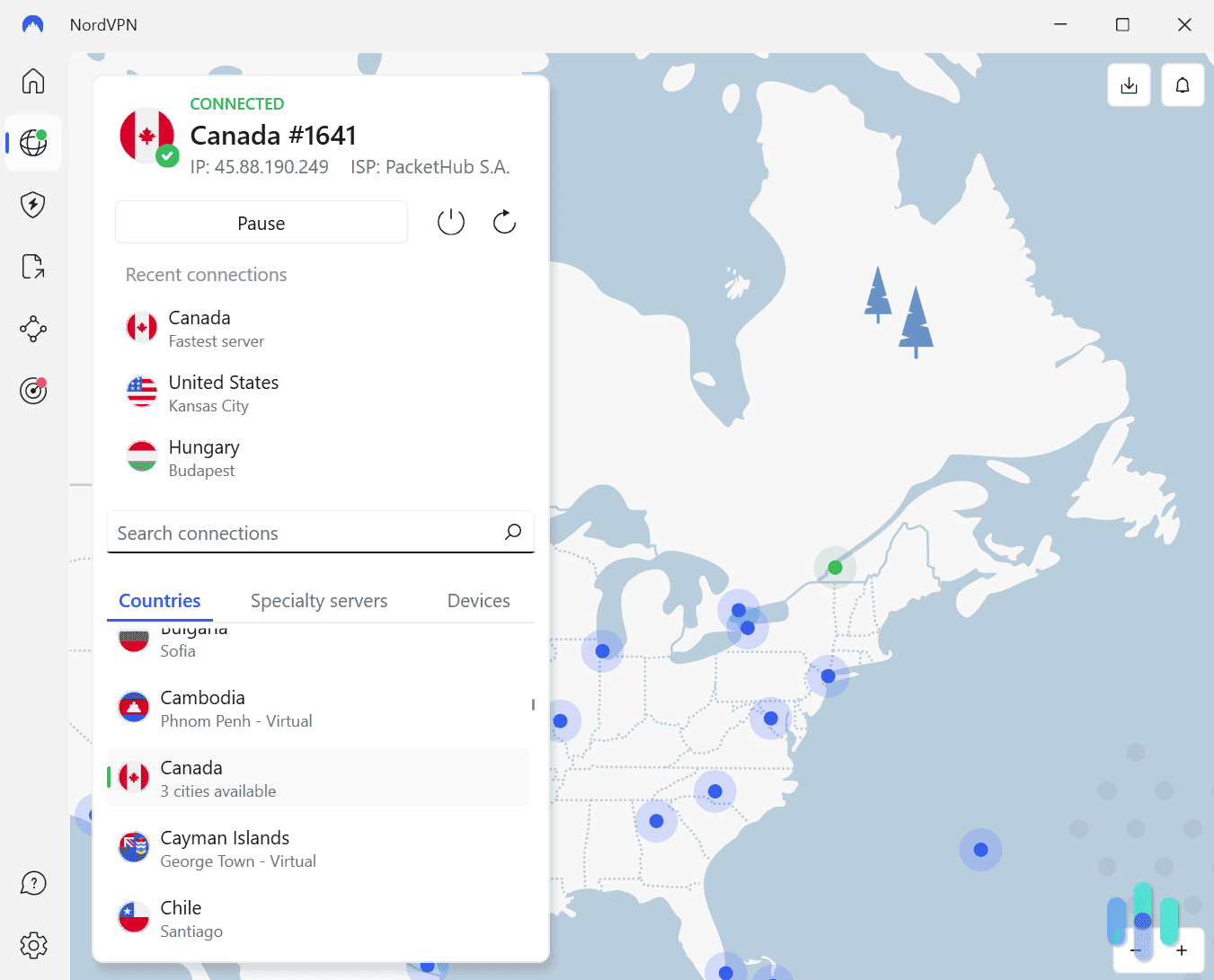 Connected to one of NordVPN's Canadian servers.