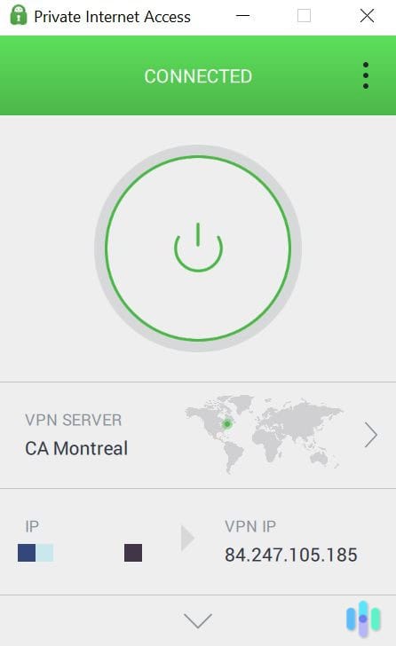 Testing Private Internet Access' server location in Montreal.