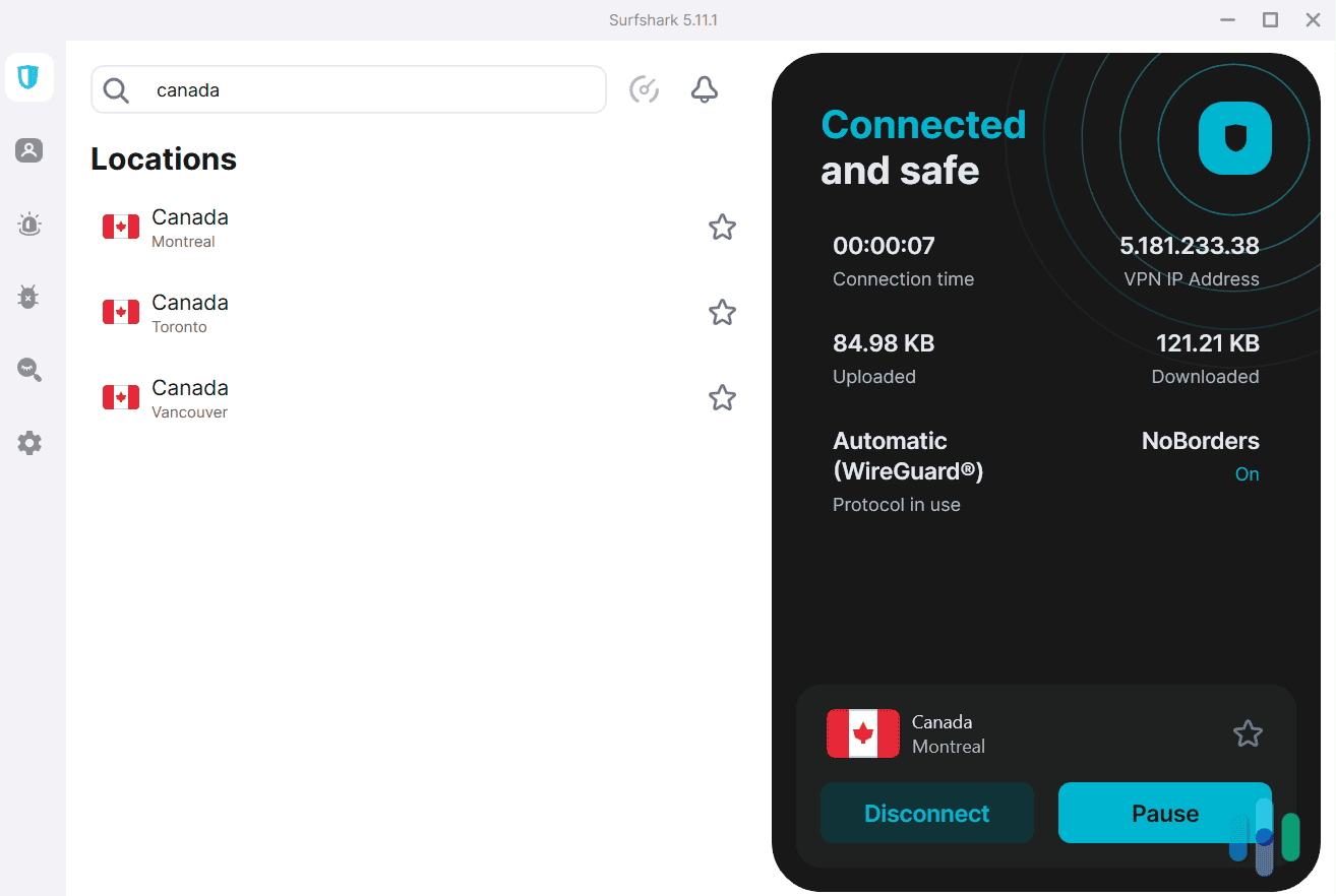 Using Surfshark to connect to a server in Montreal.