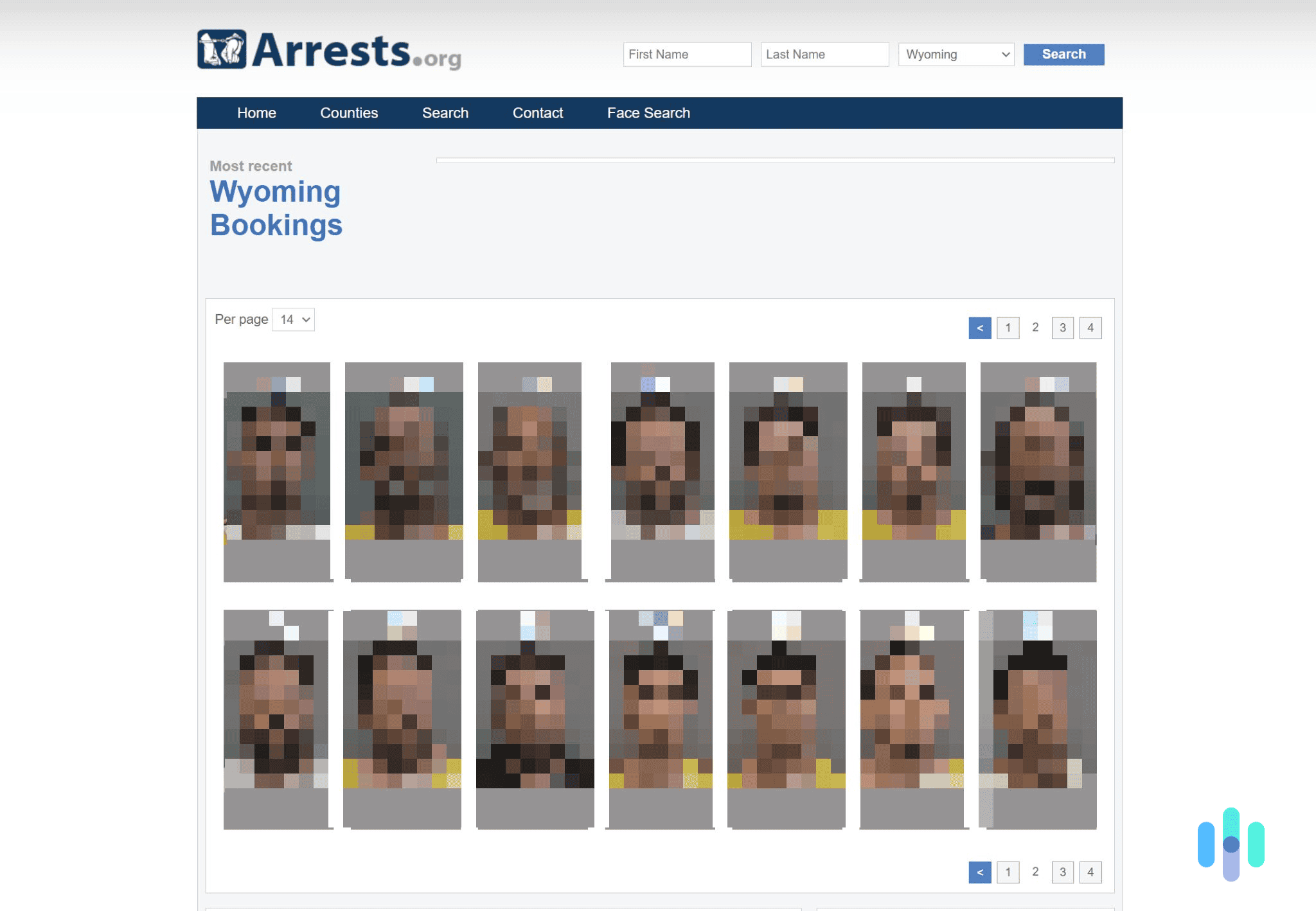 A list of mugshots on Arrests.org, a mugshot lookup site.