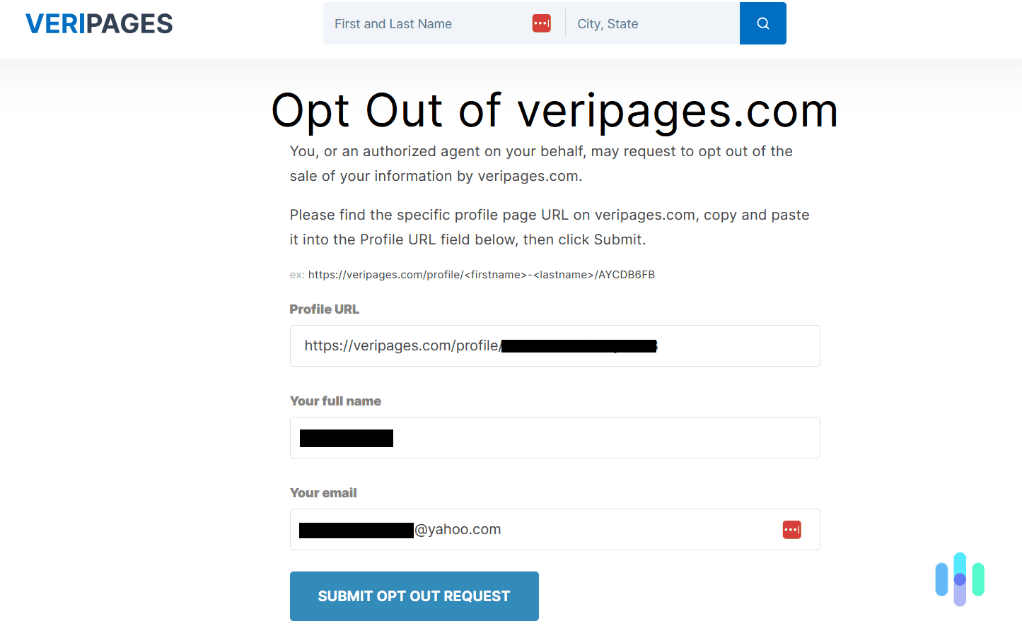 Complete the opt-out form to receive a confirmation email