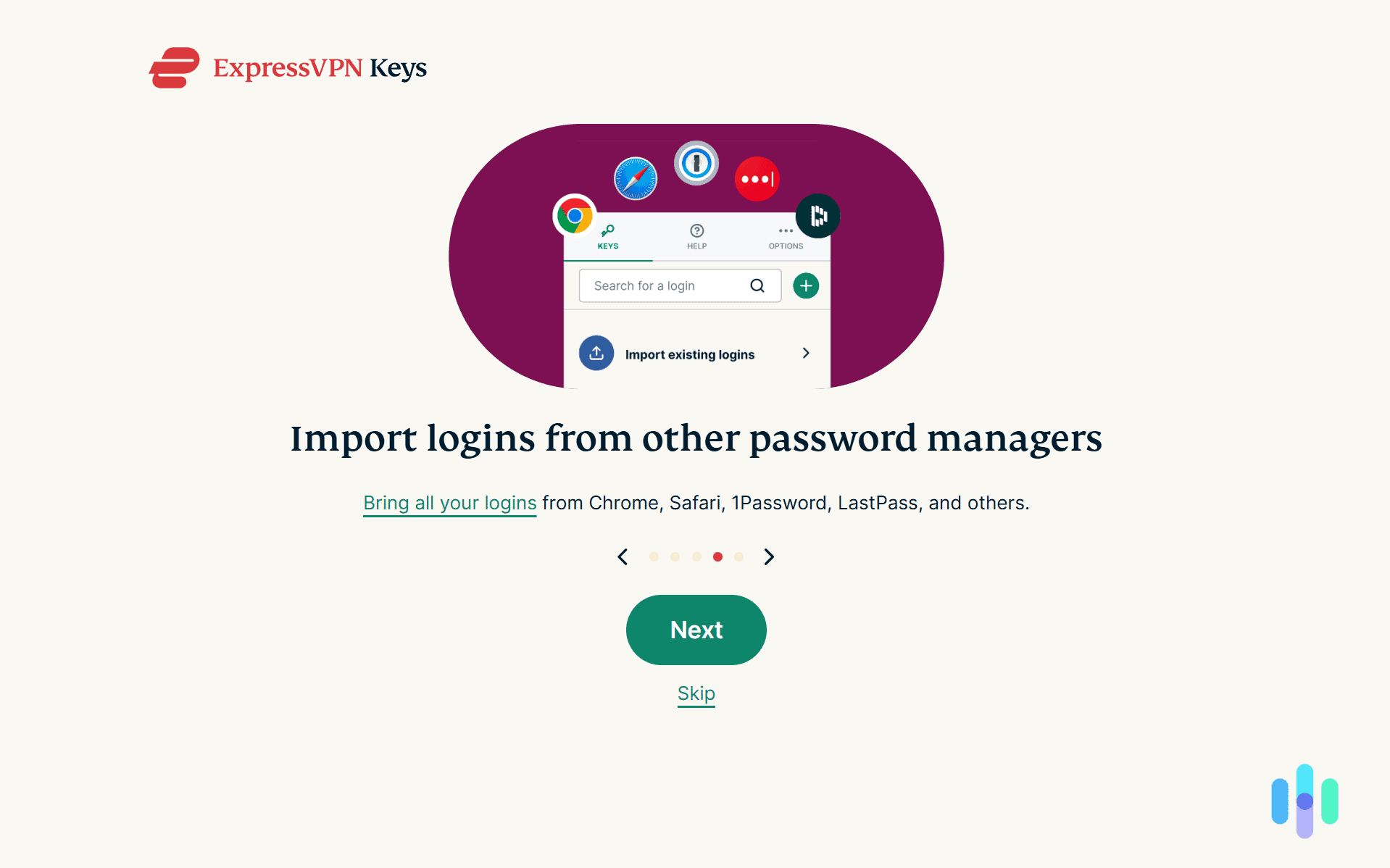 ExpressVPN Keys let us import our login information from popular password managers.