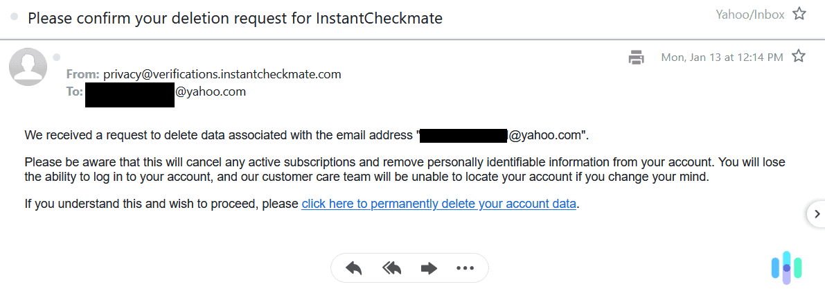 The final step in the deletion process is clicking a link in the confirmation email