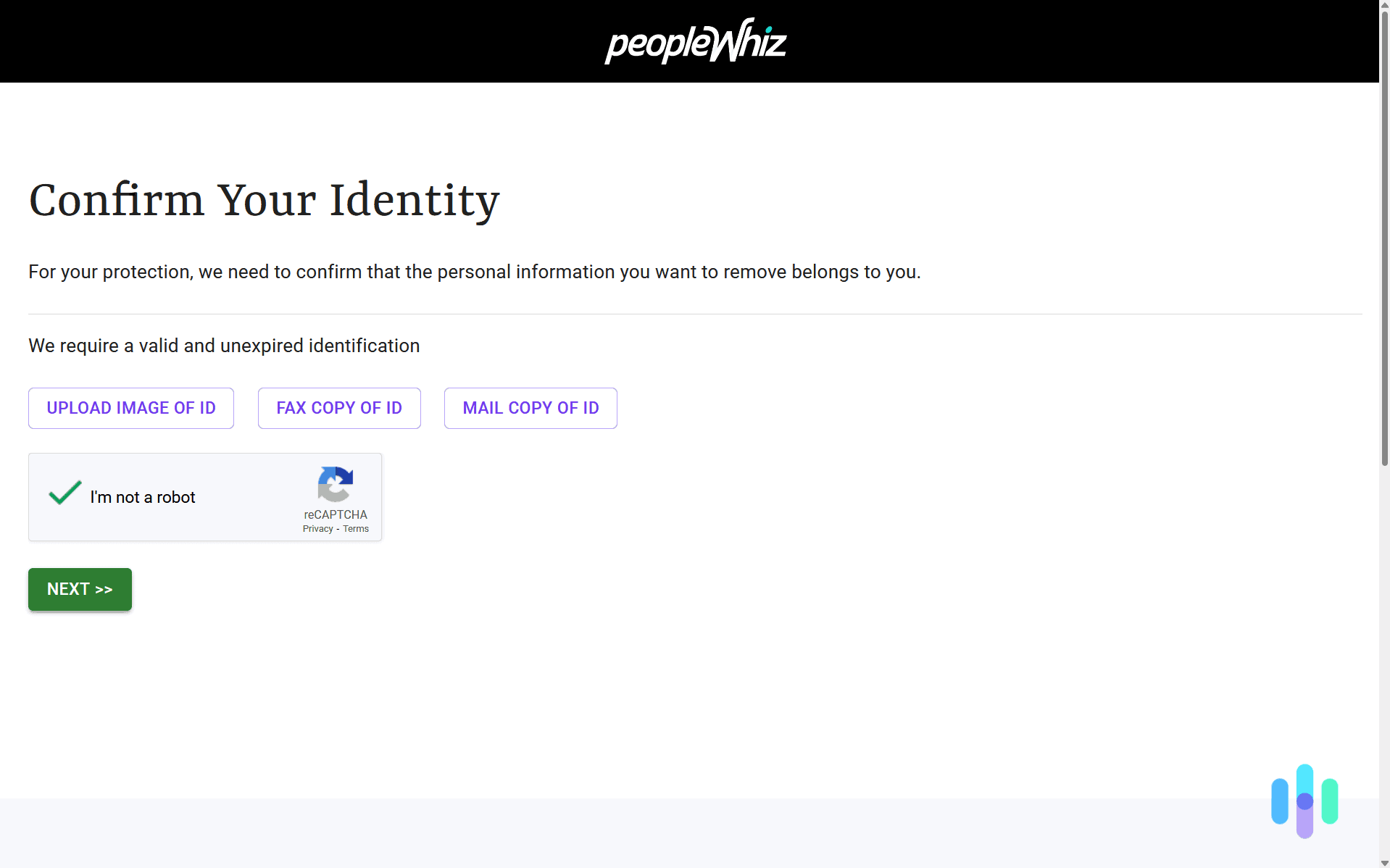 We opted to upload an image of our ID to opt out of PeopleWhiz.