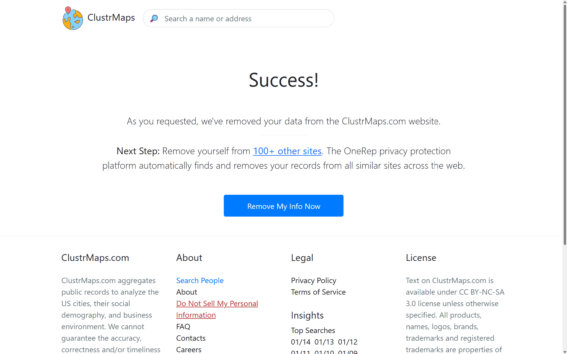 We successfully removed our address and phone number from ClustrMaps.