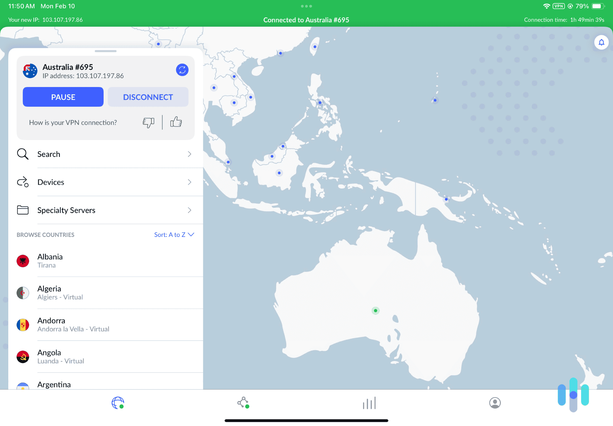 Here's a screenshot we took of the iPad app that connected automatically after installation