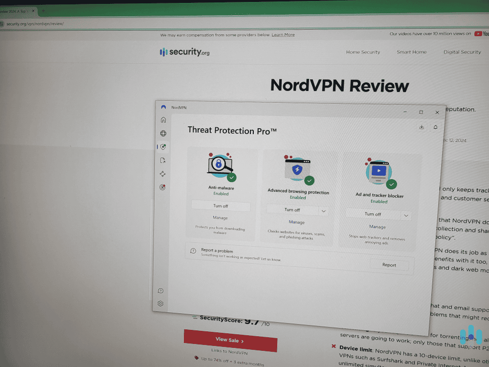 NordVPN's “Threat Protection Pro” protects against malicious P2P downloads and doesn't require you to connect to the VPN to work.