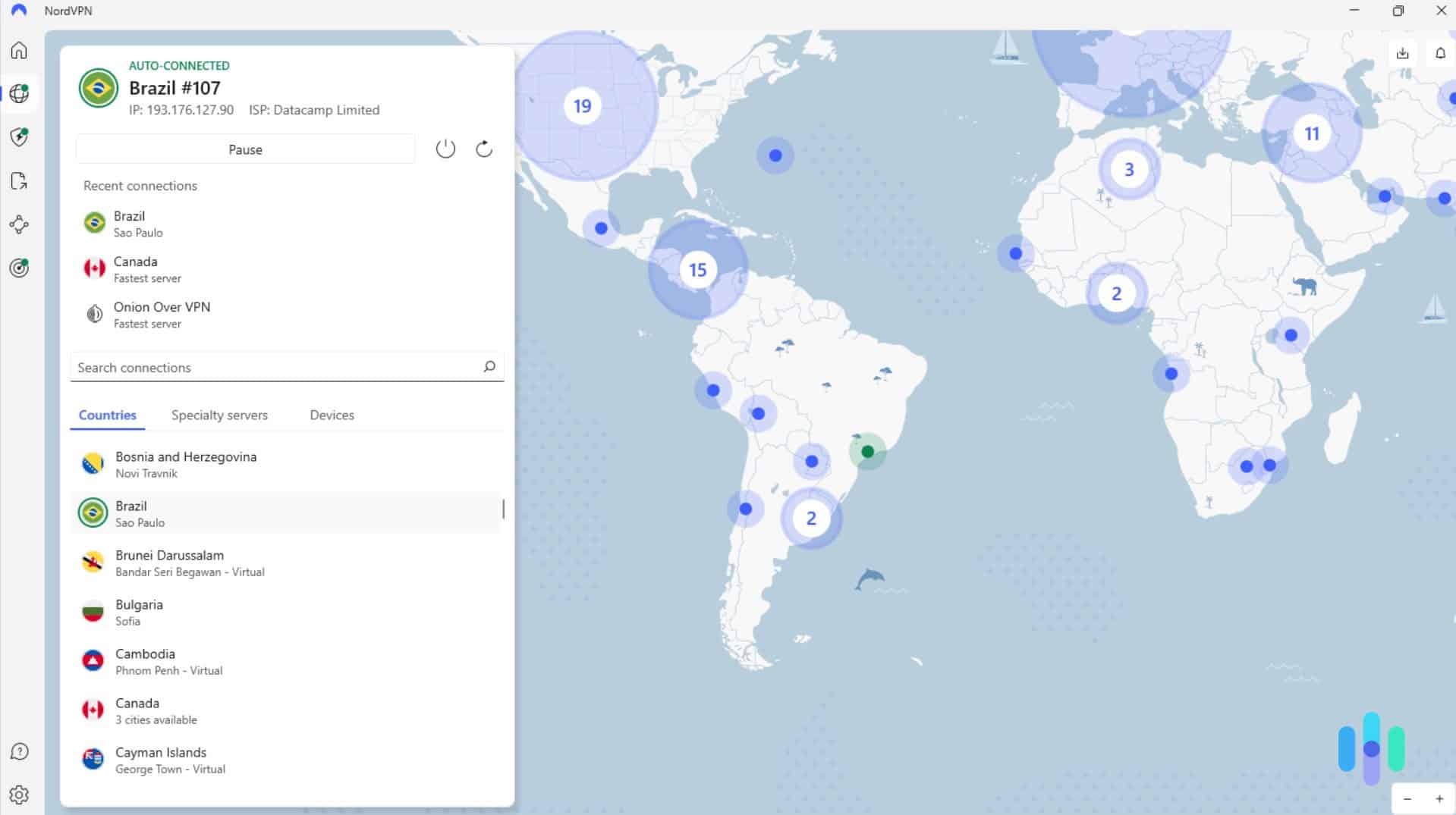 NordVPN’s intuitive map interface shows the locations of servers (countries), and yes, you can click on the dots to connect to a location easily