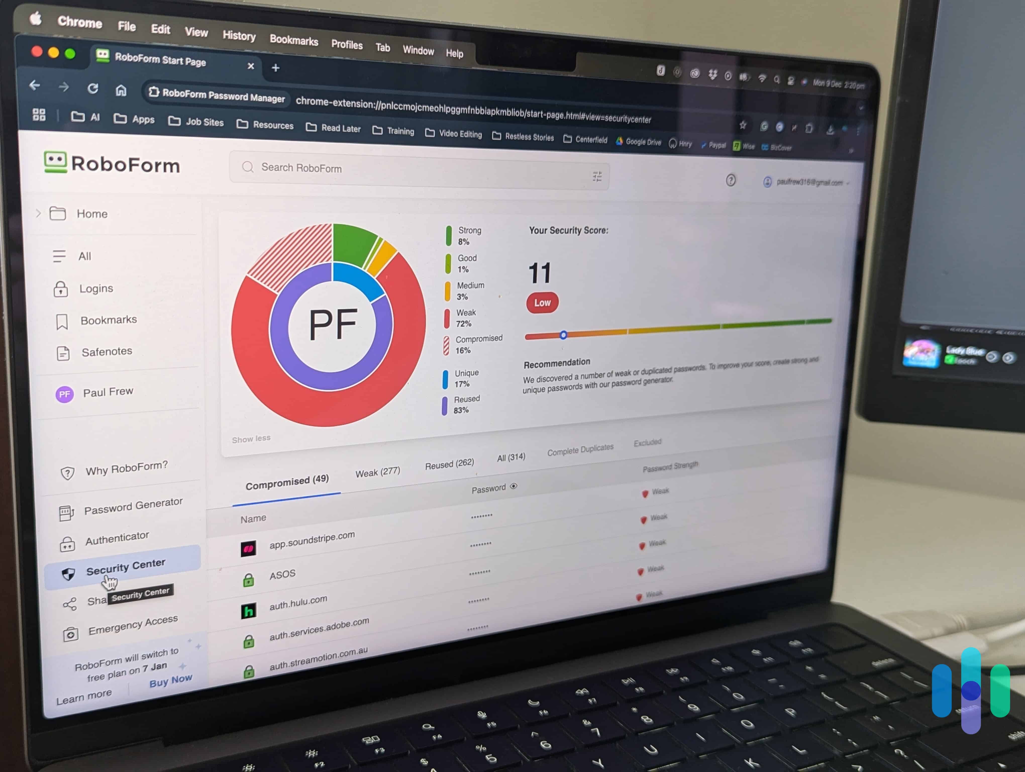 RoboForm’s Security Center helped us strengthen the passwords on all of our accounts.